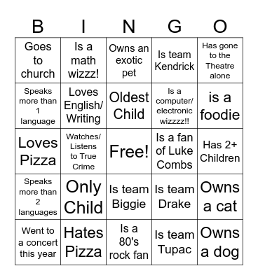 Get to know you BINGO Card