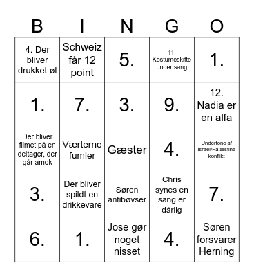 GESA-Eurovision-Aften Bingo Card