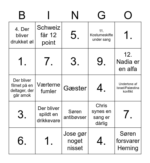 GESA-Eurovision-Aften Bingo Card