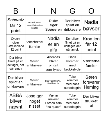 GESA-Eurovision-aften Bingo Card