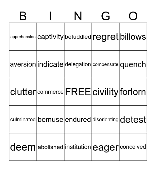 End of Year Vocabulary Bingo Card