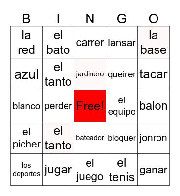 Spanish bingo Card