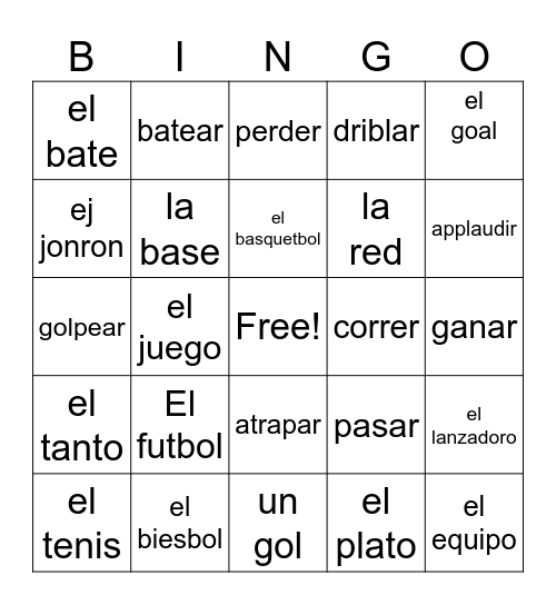 los deportes Bingo Card