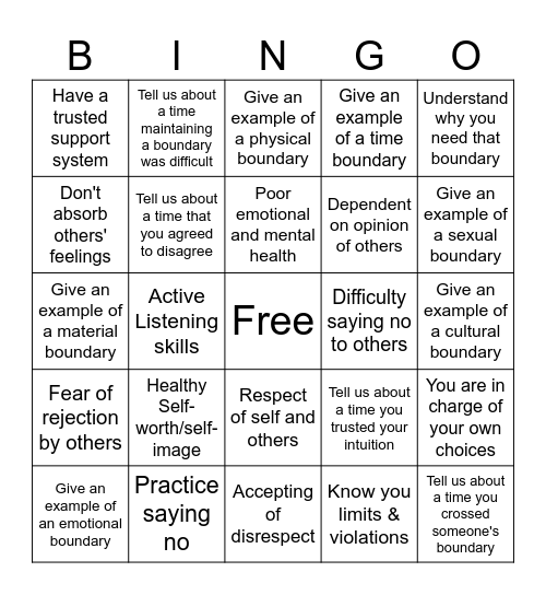 Boundaries Bingo Card