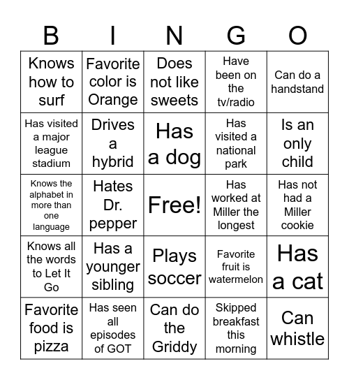 Human Bingo Card