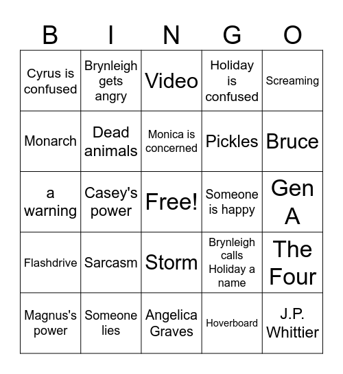 Six Minutes E 72-74 Bingo Card