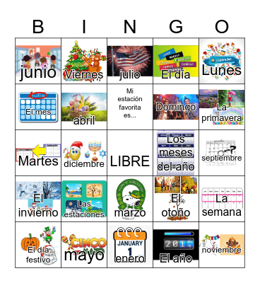 Meses del año y estaciones Bingo Card