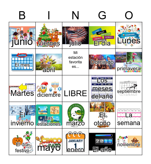 Meses del año y estaciones Bingo Card