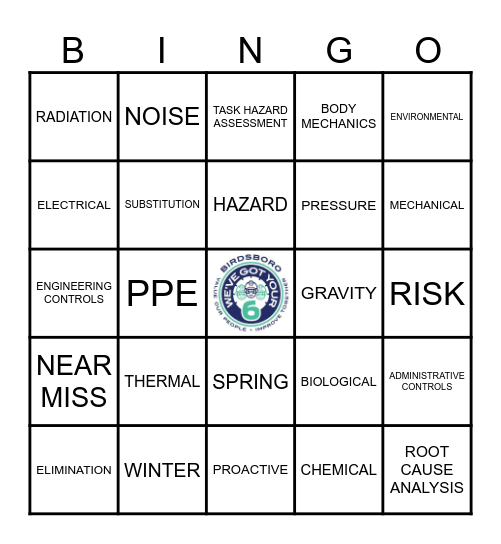 Hazard Identification Bingo Card