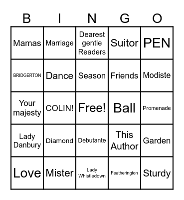 Bridgerton S3 Part One Bingo Card