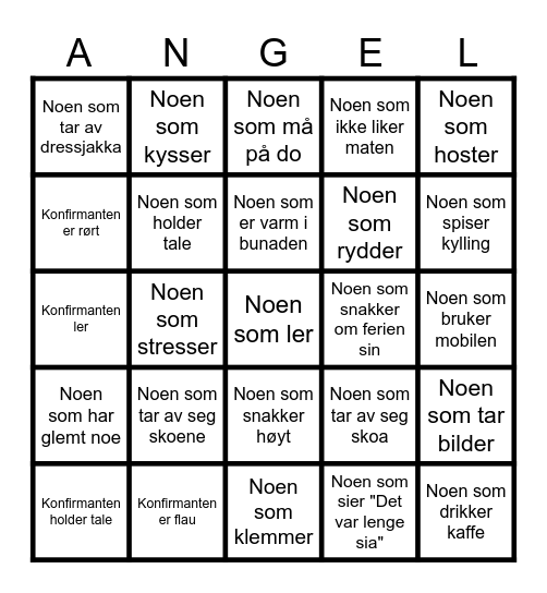 KONFIRMASJONBINGO - FÅ FEM PÅ RAD, OG ROP BINGO Card