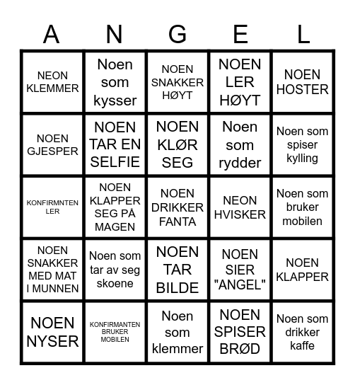 KONFIRMASJONBINGO - FÅ FEM PÅ RAD, OG ROP BINGO Card