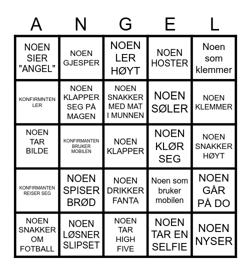 KONFIRMASJONBINGO - FÅ FEM PÅ RAD, OG ROP BINGO Card