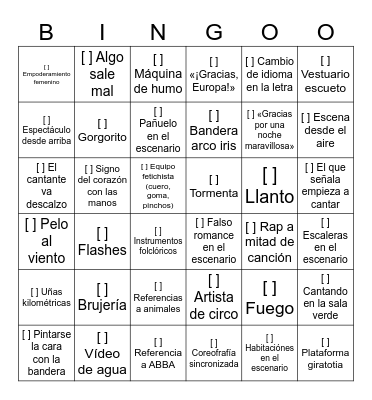 Eurovisión 2024 Bingo Card