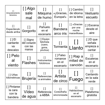 Eurovisión 2024 Bingo Card