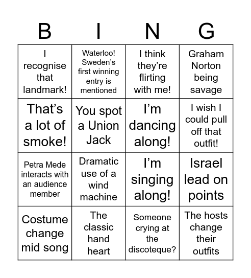 Eurovision Bingo 2024 Bingo Card