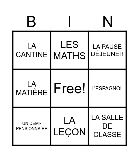 LE COLLÈGE Bingo Card