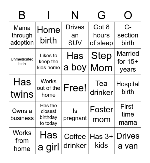 Mama Bingo Card