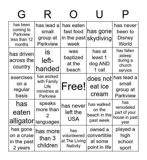 Group Life  Bingo Card