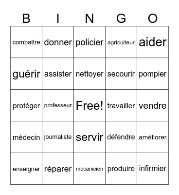 Les Héros/Professions et Verbes Bingo Card