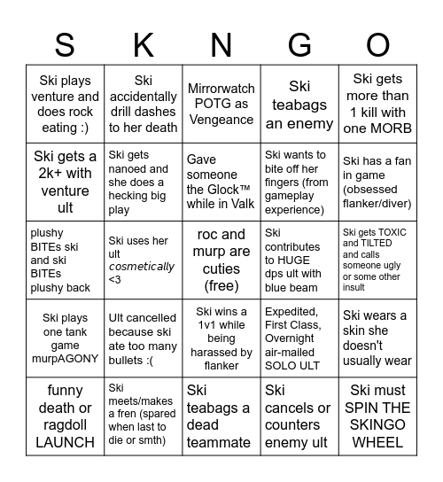 S K I N G O Bingo Card