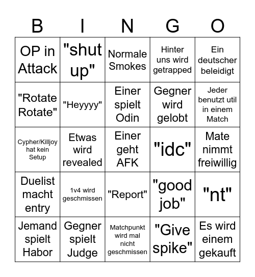 Valorant Bingo Card