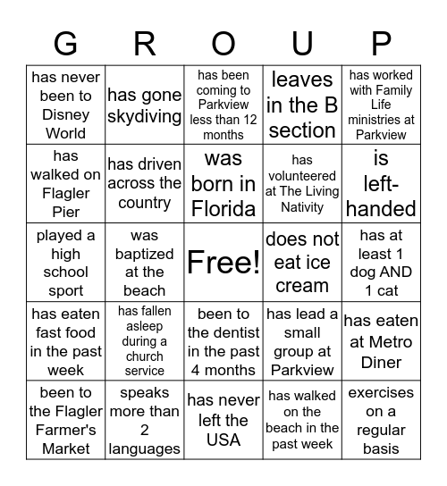 Group Life Bingo  Bingo Card