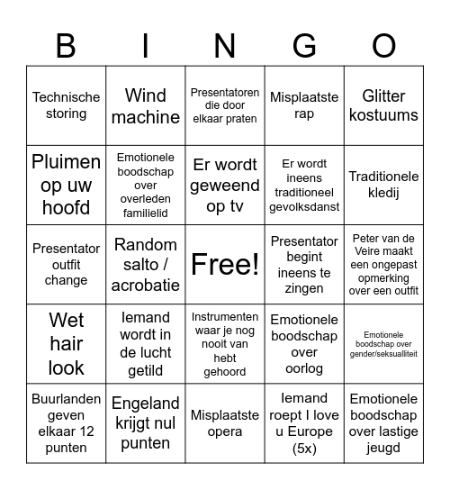 De ultieme Eurosongfestival bingo Card