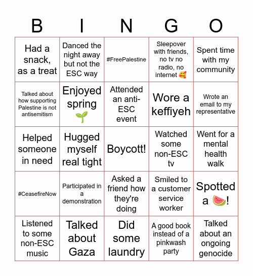 Eurovisioff Bingo Card