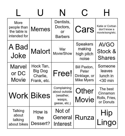 Luchables Bingo Card