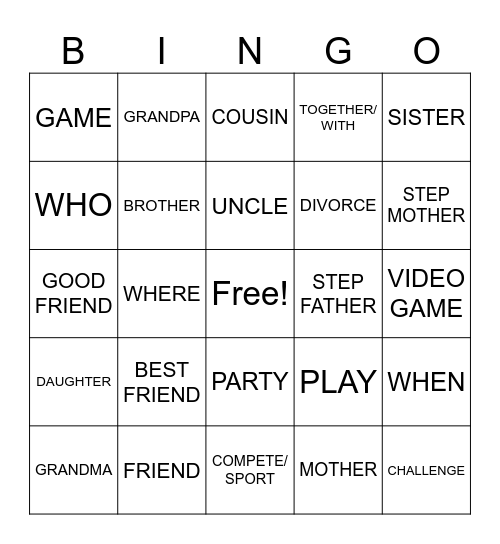 ASL Family BINGO Card