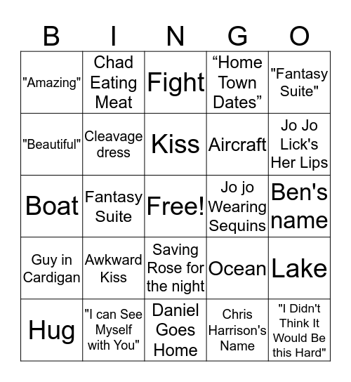 BACHELORETTE JO JO Bingo Card