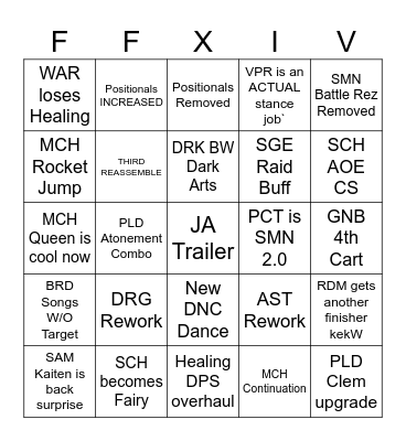 FFXIV Job Actions Bingo Card