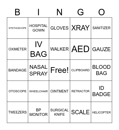 Hospital Week Bingo Card