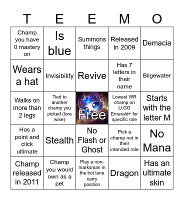 League Bingo Card