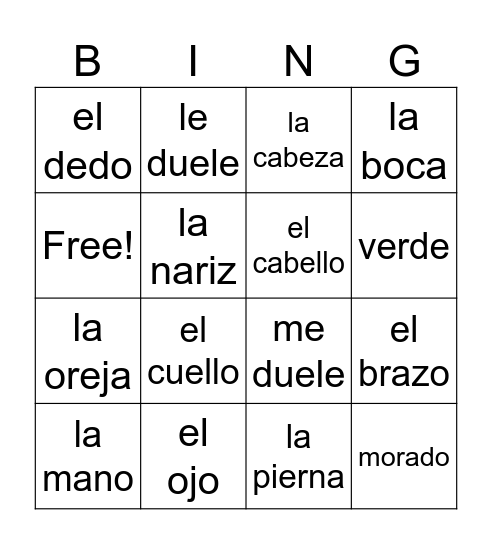 El Cuerpo Bingo Card