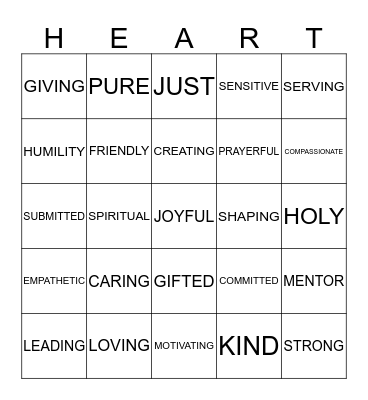 The Heart of A Servant Bingo Card