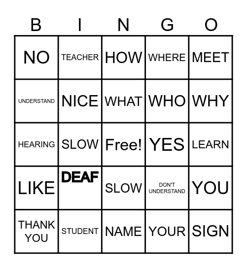 AMERICAN SIGN LANGUAGE BINGO Card