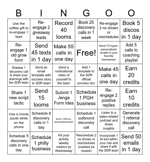 SDR Bingo Card