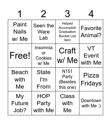 Amber's Friend Bingo Card