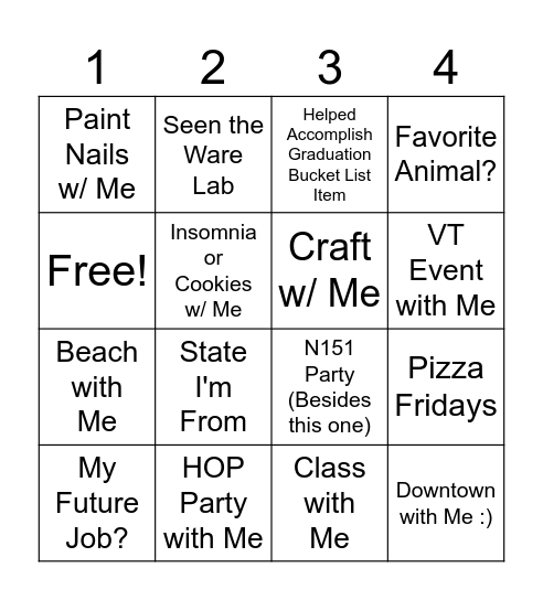 Amber's Friend Bingo Card