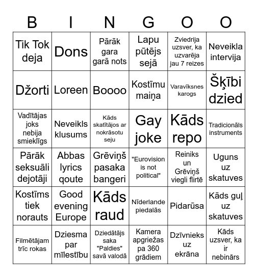 EIROVĪZIJA 2024 Bingo Card