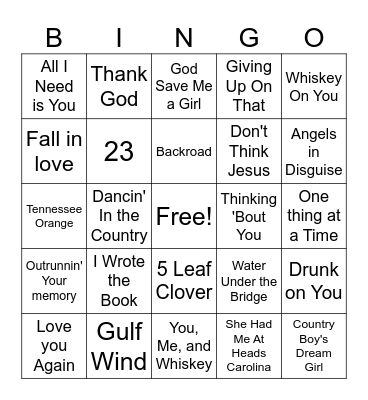 Country Mix #2 Bingo Card