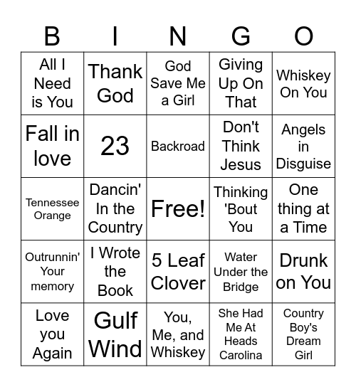 Country Mix #2 Bingo Card