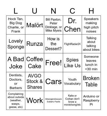 Luchables Bingo Card