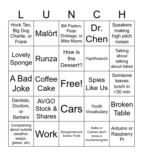 Luchables Bingo Card