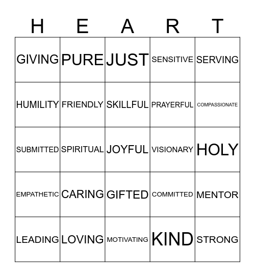 A TRUE SERVANT  Bingo Card