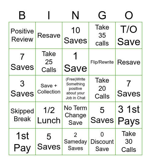Retention Bingo Card