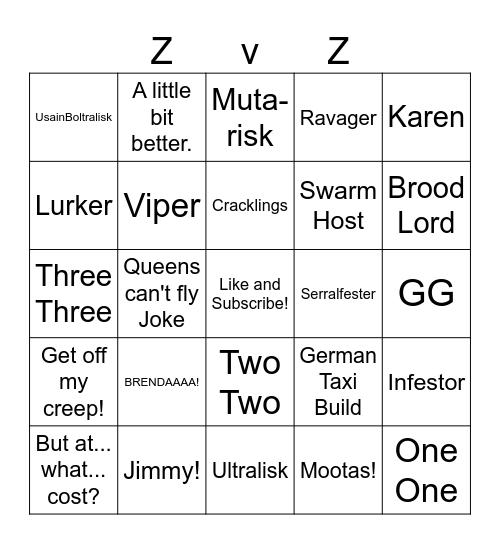 Winter SC2 Bingo ZvZ Bingo Card