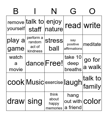 Coping Bingo Card